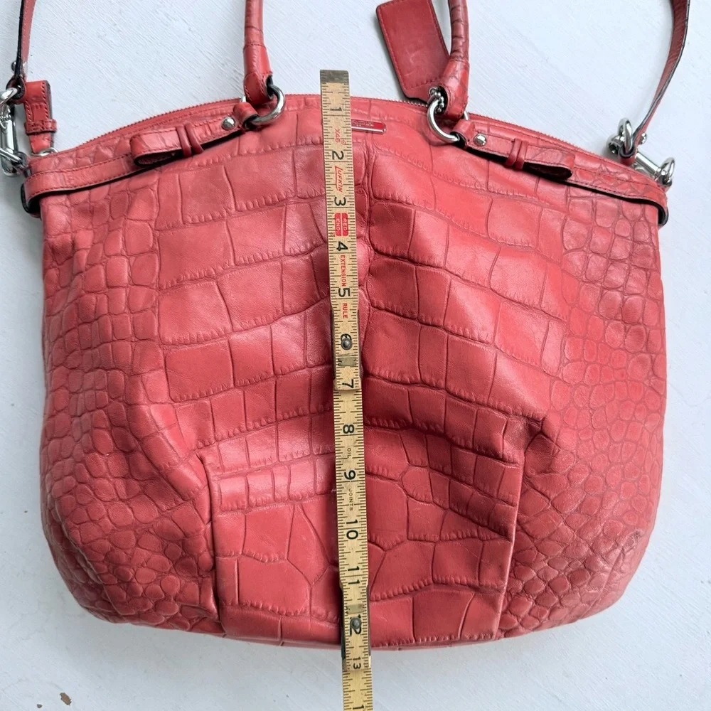 COACH Madison Crocodile Embossed Lindsey Satchel Coral Leather